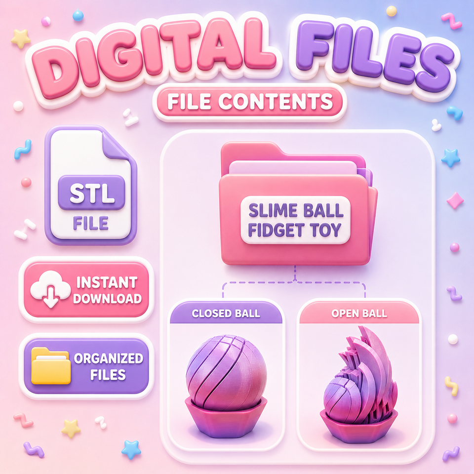 Slime Ball Fidget Toy digital STL file contents diagram