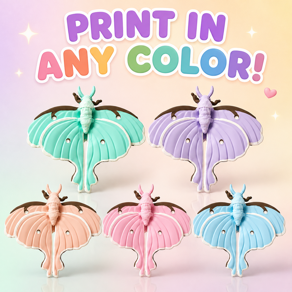 Flexi Luna Moth sizes and styles preview for 3D printing