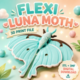 Flexi Luna Moth STL and 3MF digital 3D print model, turquoise articulated moth