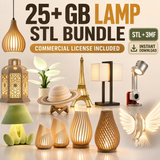 +25 GB Lamp STL AND 3MF Bundle commercial license included