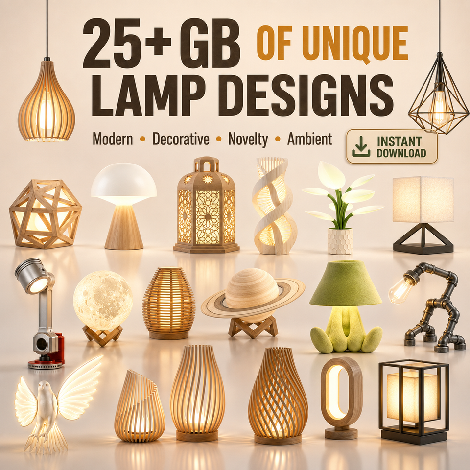 +25 GB Lamp STL AND 3MF Bundle commercial license included