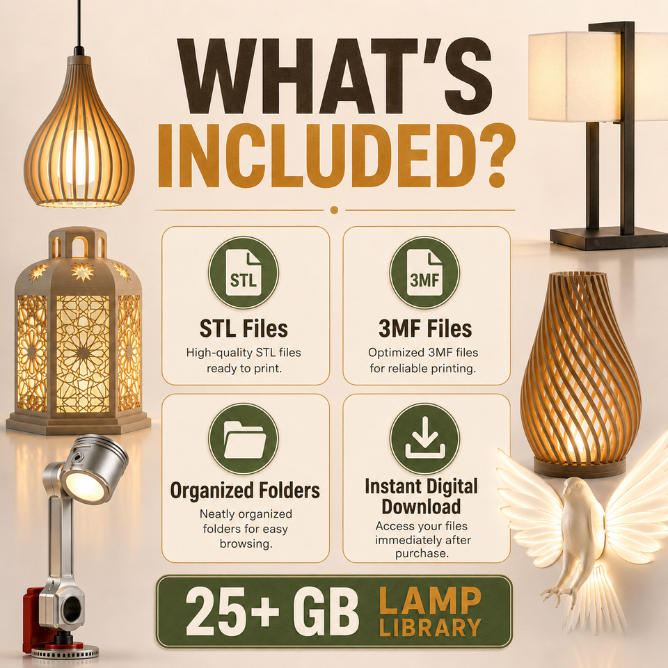 +25 GB Lamp STL AND 3MF Bundle commercial license included