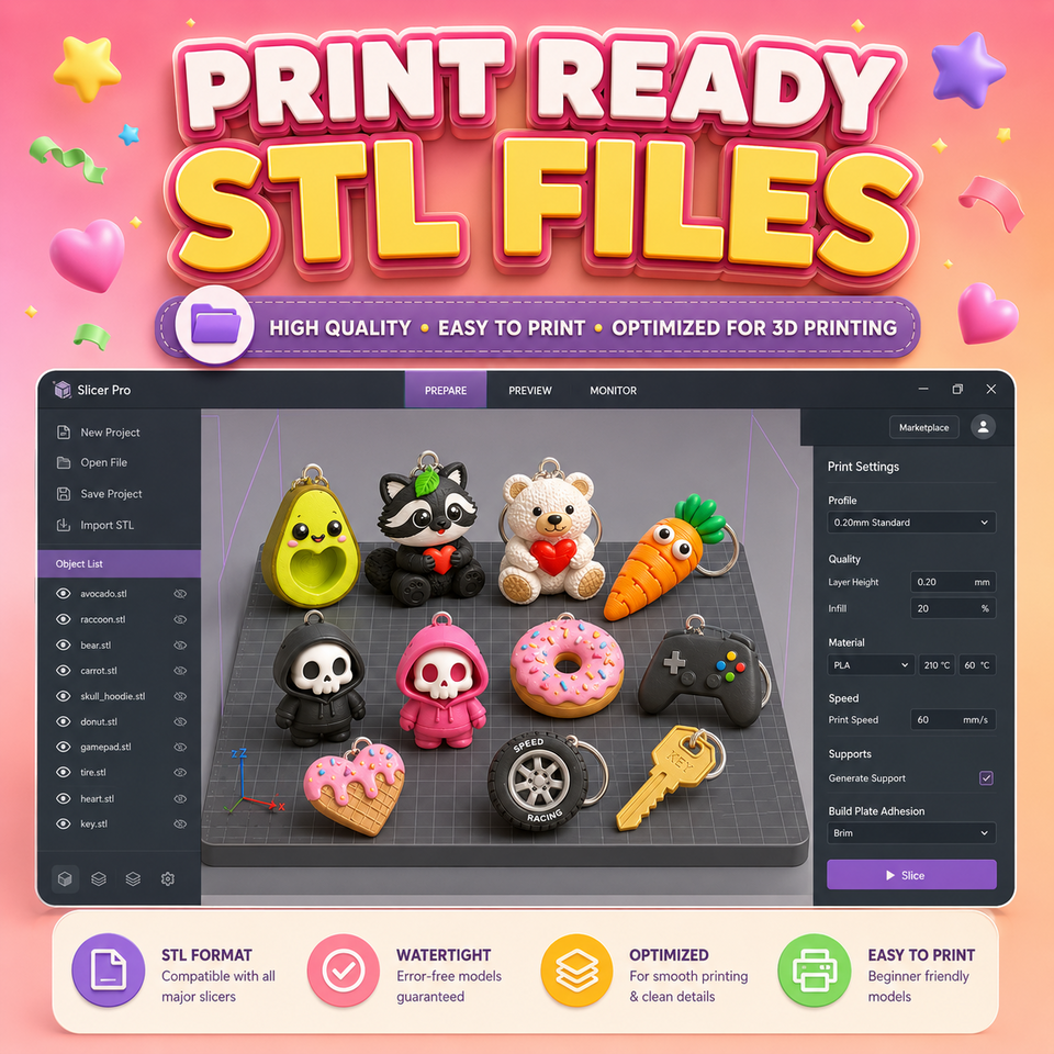 Keychain STL files print ready slicer preview
