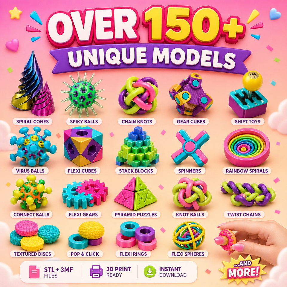 150 plus flexi fidget model design preview with different fidget styles