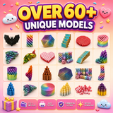 Collection preview of 60+ flexi fidget models for 3D printing