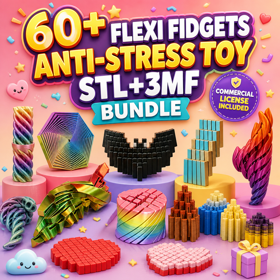 60+ Flexi Fidgets STL and 3MF anti-stress sensory toy bundle main image