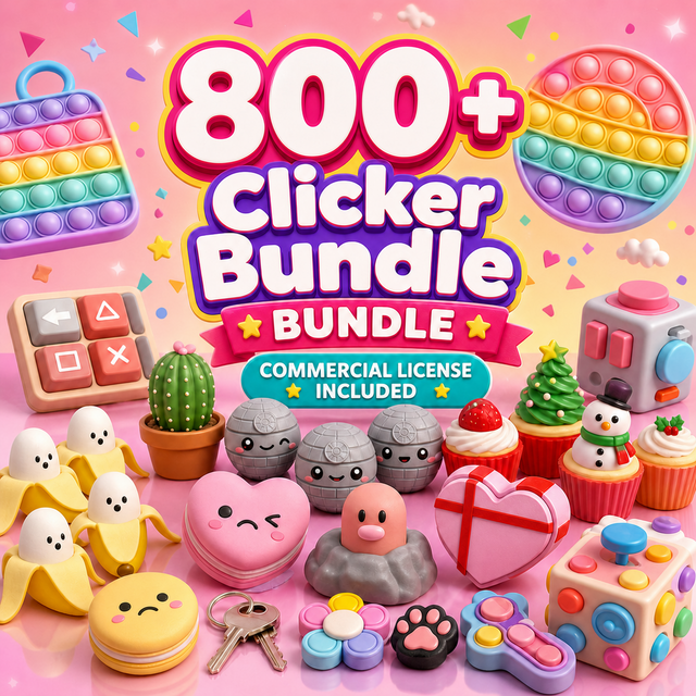 800+ Clicker Fidget STL digital download bundle featuring colorful clicker models