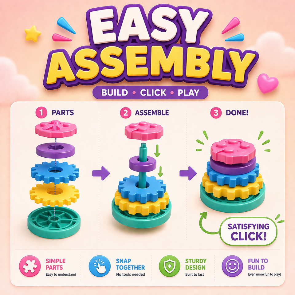 Illustrative assembly stages of 3D printed stacked fidget model
